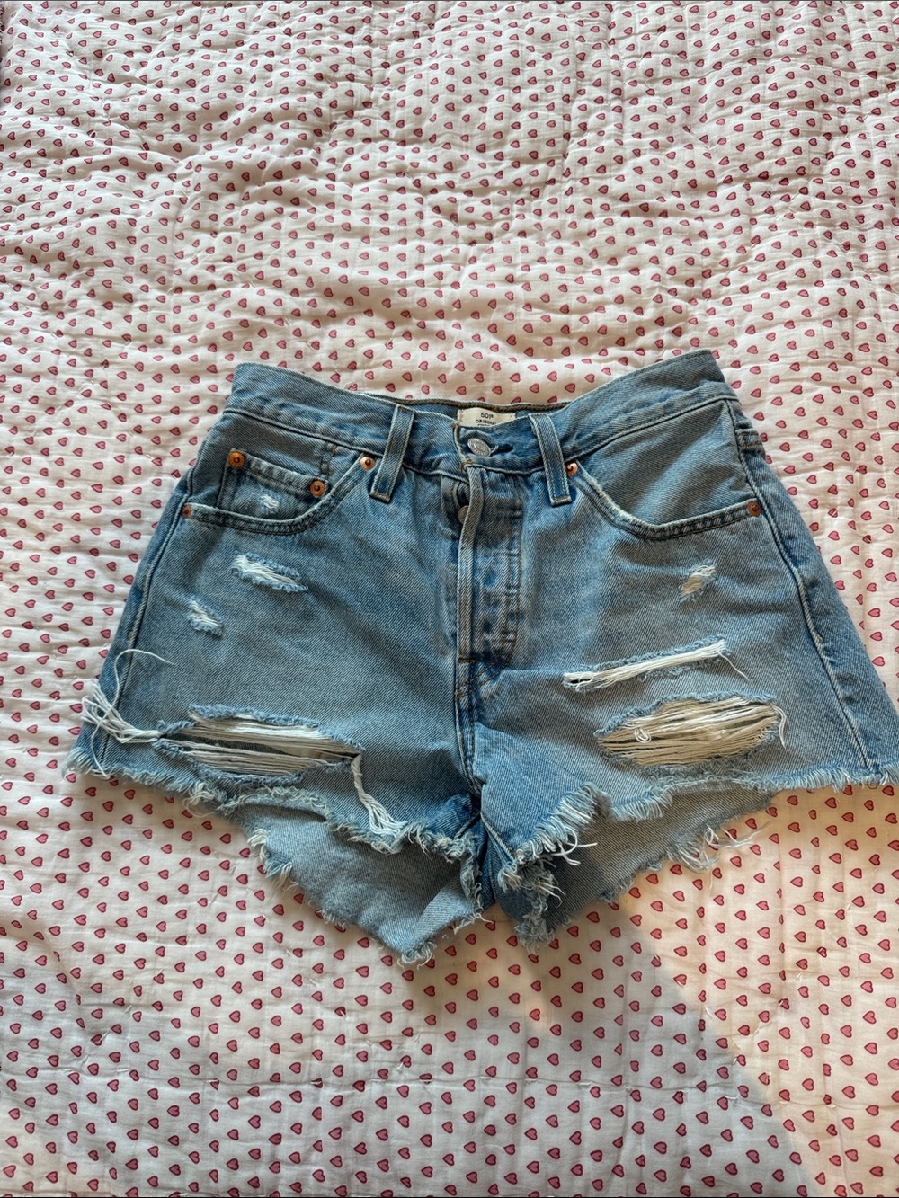 Levi's Light Blue Distressed Denim Cutoff Shorts